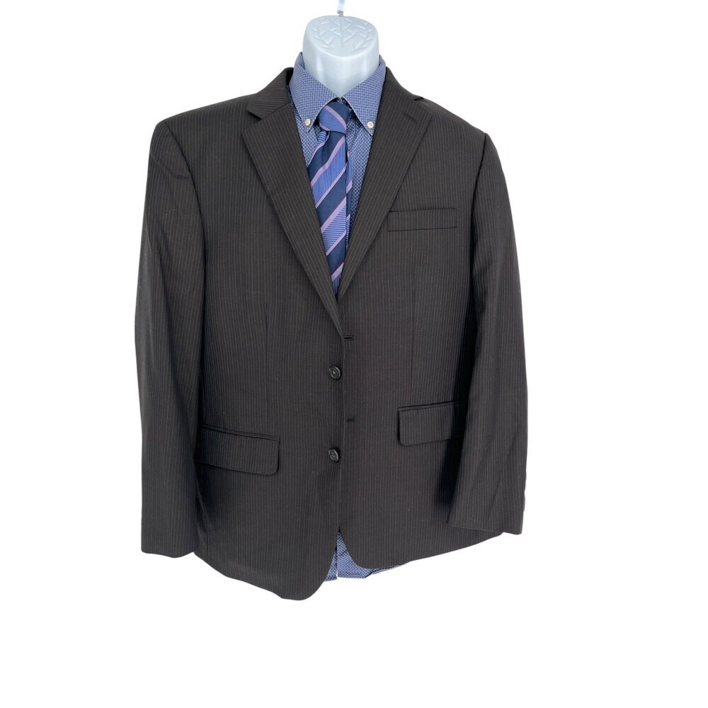 Tasso Elba Suit Jacket Men's Size 40 Short Black Pinstripe Wool Blazer 2-Button